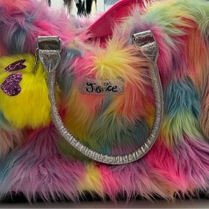 Justice Furry Rainbow Carry On Bag With Wheels